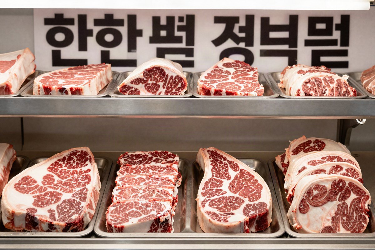 호평동 정육점 한우 부위 진열
